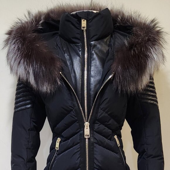 💥HOT ITEM!💥Nicole Benisti Ombre Silver/Black Fox Fur Cortina Leather Down Coat - Picture 8 of 16
